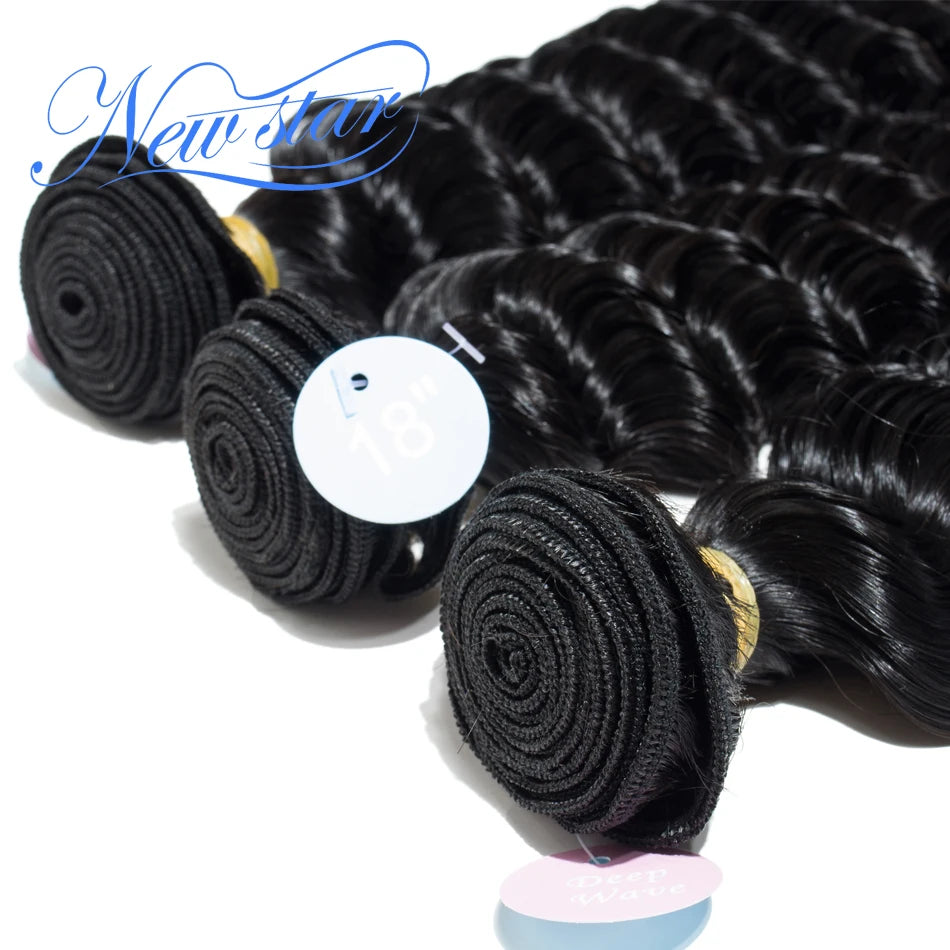 New Star 11A Deep Wave Brazilian Virgin Human Hair 3 Bundles Raw Hair Extension Cuticle Aligned Unprocessed Thick Hair Waving