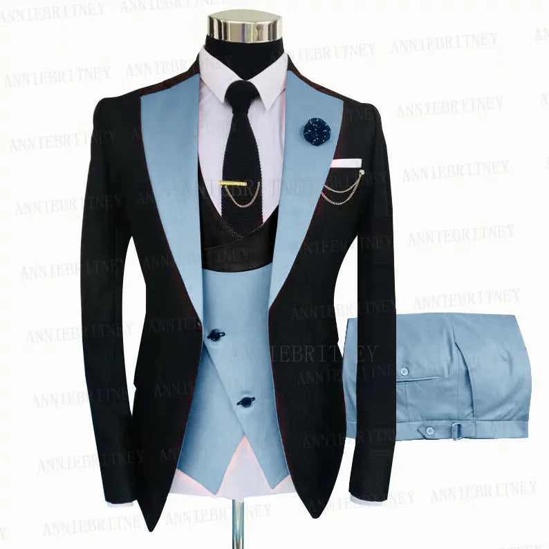 Gray Coat Blue Vest Pant Custom Made  Formal Tuxedo