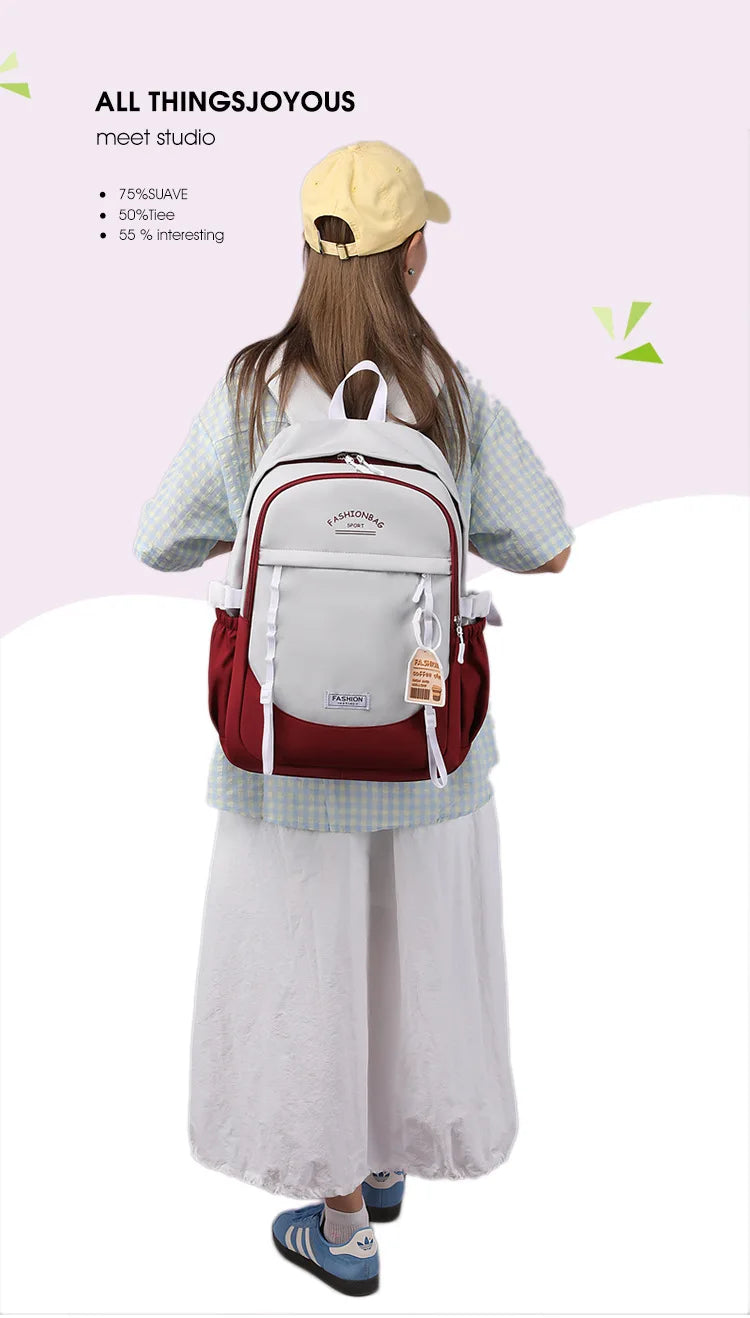Backpack for Middle School Girls, Ins Style, College, High School, Versatile Color-Block Double