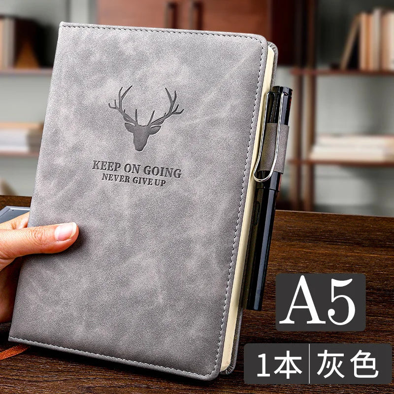 A5 Notebook Student Planning Efficiency Book Business Office Work Conference Notepad 360 Pages 100GSM Font Leather Cover