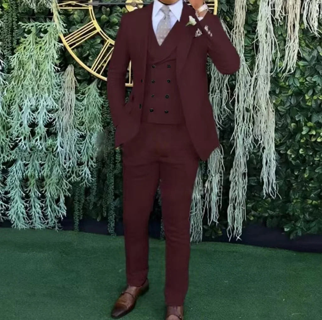 Men's Slim-Fit Three-Piece Suit,Three-Piece set of Vest, Blazer and Trousers,Ideal for Weddings, Business and Formal Occasions