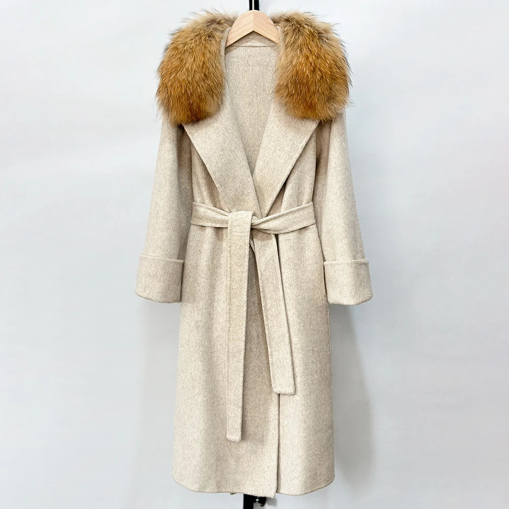 Fox Fur Collar Elegant Double-sided Wool Blend Coat Cashmere Wool Jacket