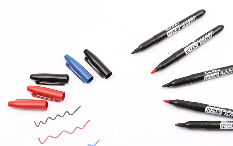 9 Pcs/Set Permanent Marker Pen Fine Point Waterproof Ink Thin Nib Crude Nib Black Blue Red Ink 1.5mm Fine Color Marker Pens