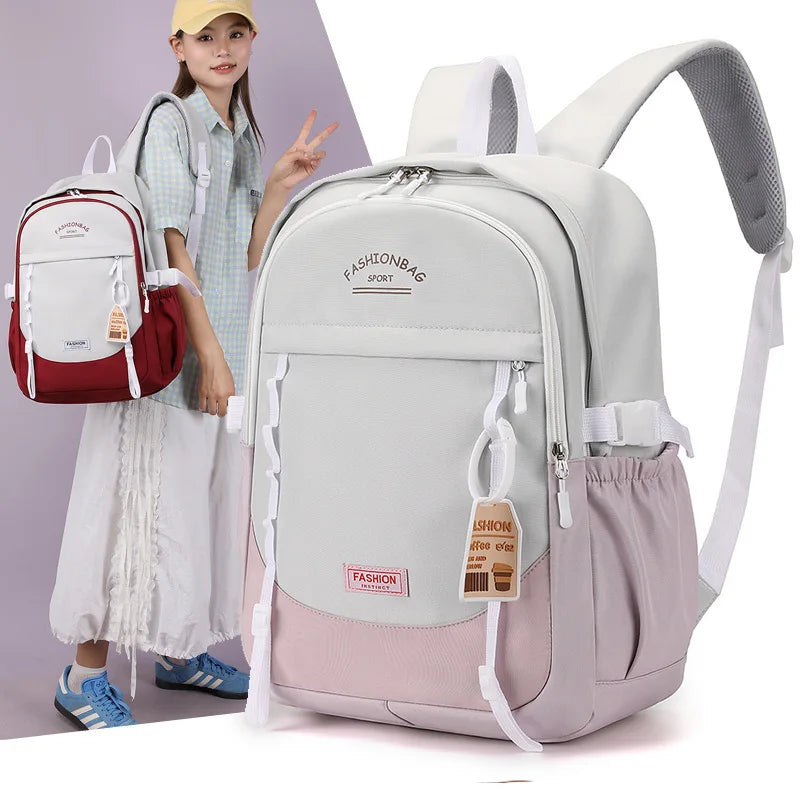 Backpack for Middle School Girls, Ins Style, College, High School, Versatile Color-Block Double