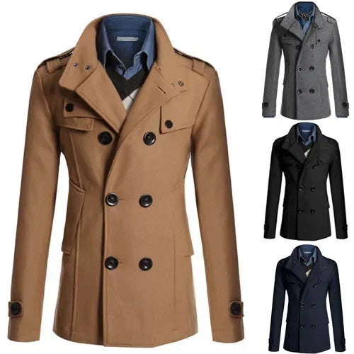 Korean Style Slim-fit Double-breasted Woolen Overcoat Mid-to-long Coat.