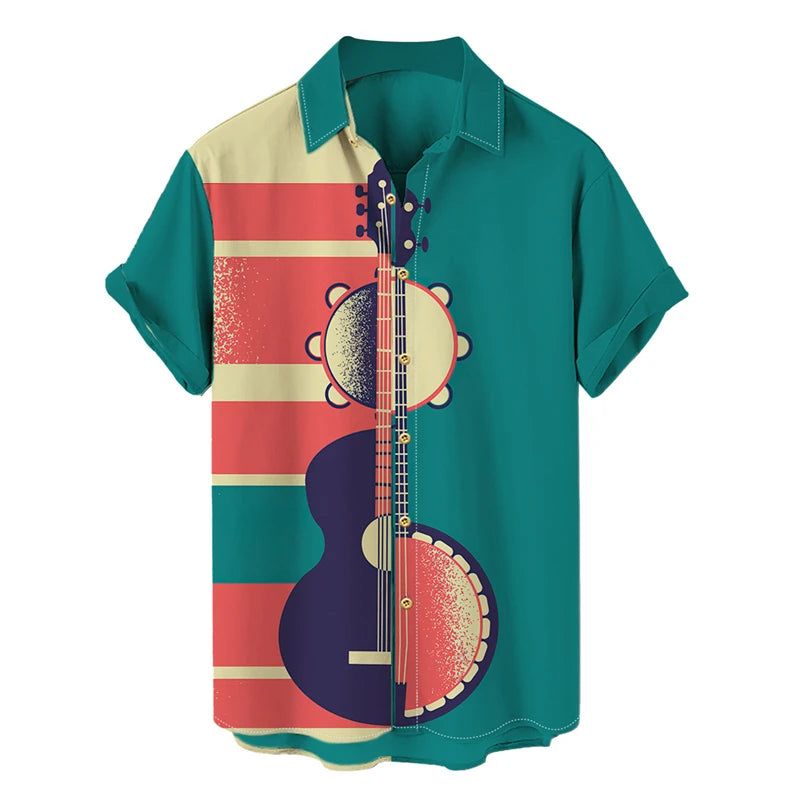 Music Guitar Print Short Sleeve V-Neck