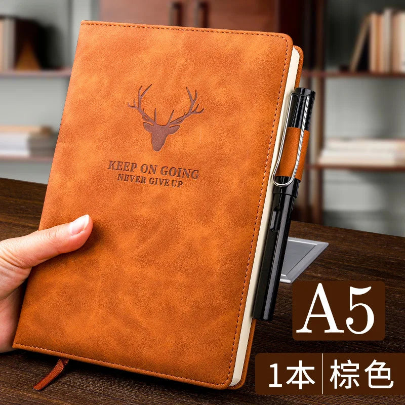 A5 Notebook Student Planning Efficiency Book Business Office Work Conference Notepad 360 Pages 100GSM Font Leather Cover