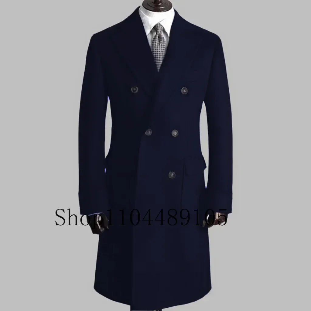 Elegant Comfortable Double Breasted Coat Jacket with Notched Lapel