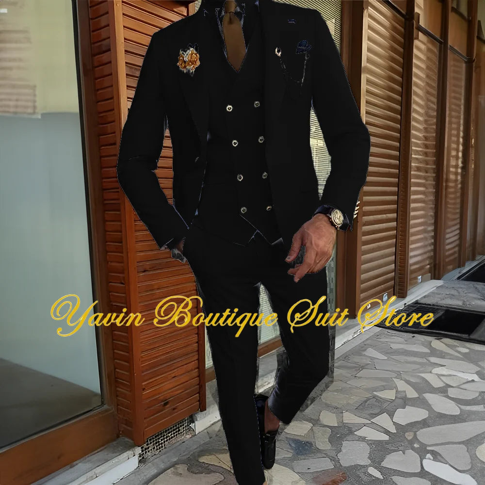 3-piece Formal Blazer Pants Vest Tuxedo Elegant Men's Suits