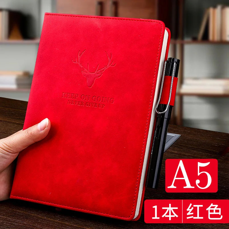 A5 Notebook Student Planning Efficiency Book Business Office Work Conference Notepad 360 Pages 100GSM Font Leather Cover