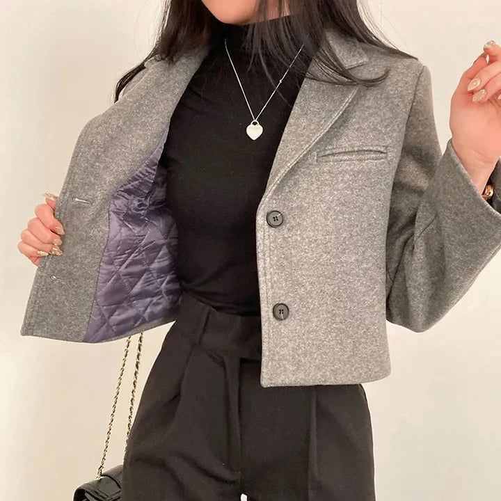 ort Thiened Woolen Coat Sle Retro Single Button