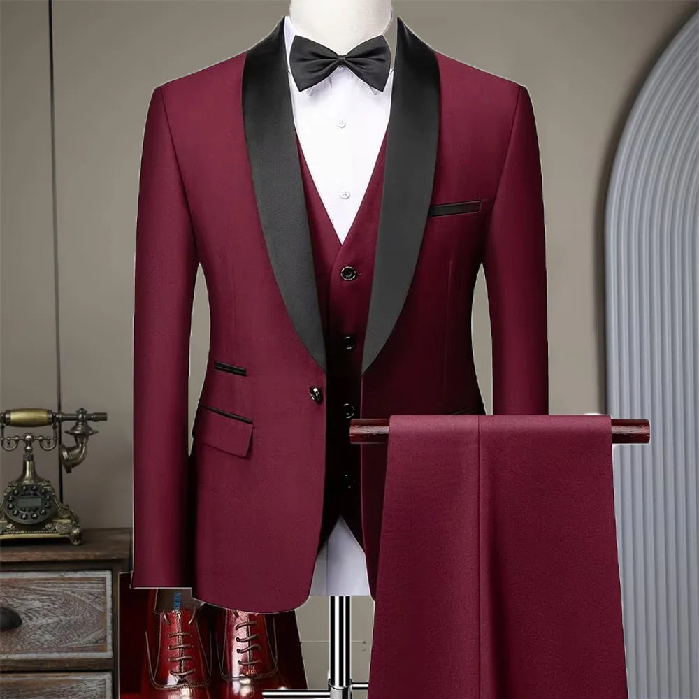 Suit (Blazer+ Vest + Pants) Gentleman Fashion Slim Work Solid Color