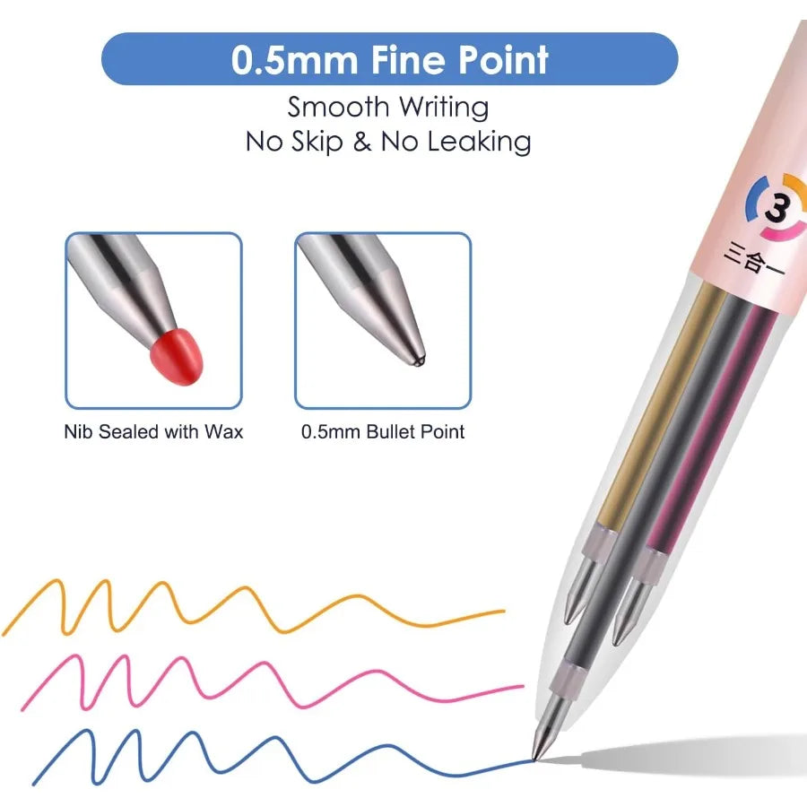6Pack Multicolor Pens0.5mm 3in1 Multicolor Gel Ink Pen 18 Colors Retractable Gel Ink Pens for Office School Supplies
