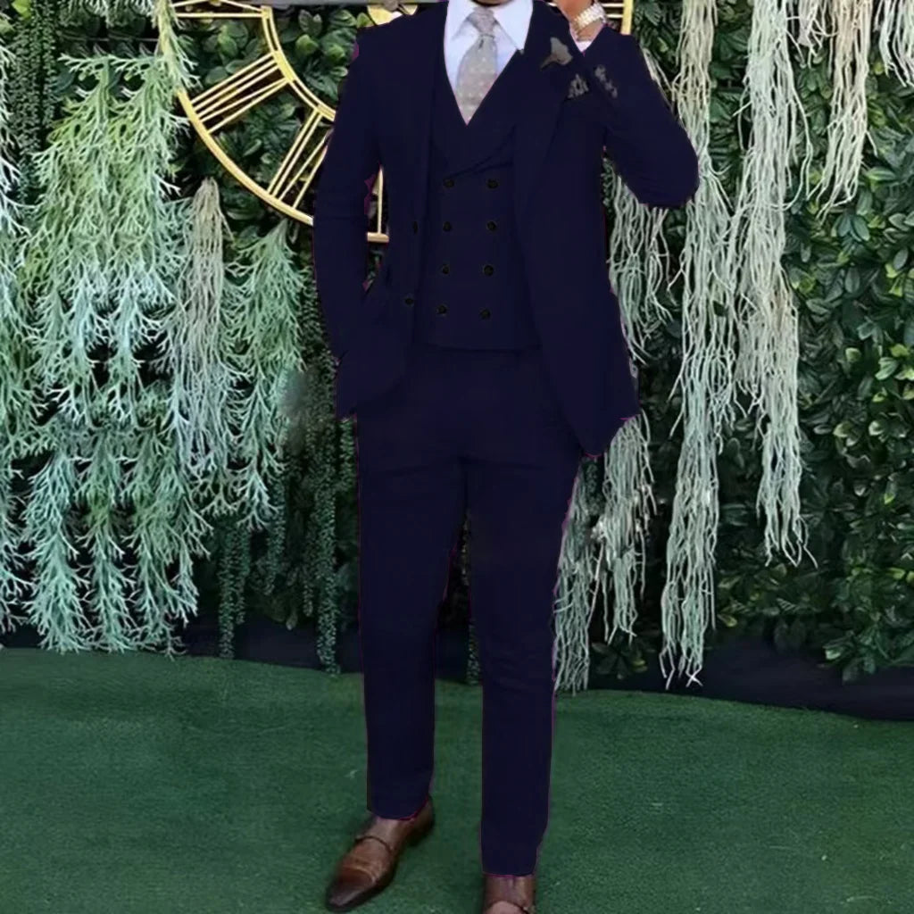 Men's Slim-Fit Three-Piece Suit,Three-Piece set of Vest, Blazer and Trousers,Ideal for Weddings, Business and Formal Occasions