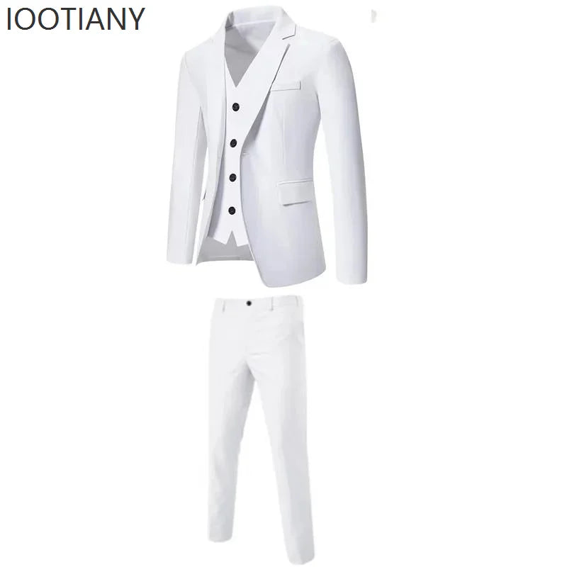 Slim Fit Business Casual Suit Vest Pants Three-piece Adult Men's Clothing Suit Formal Wedding Party Groom Role Playing Costume