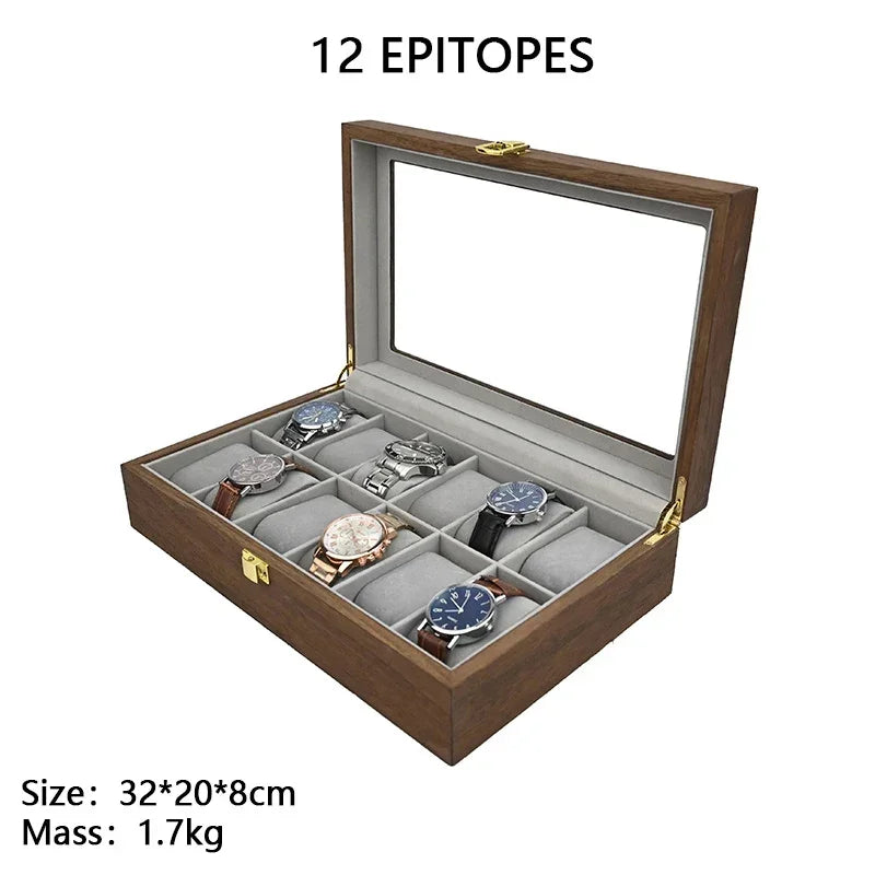 European Vintage Watch Box Organizer Inner Velvet Wood Watch Case Gold Tone Locking Mechanism Custom Logo Secure Display Storage