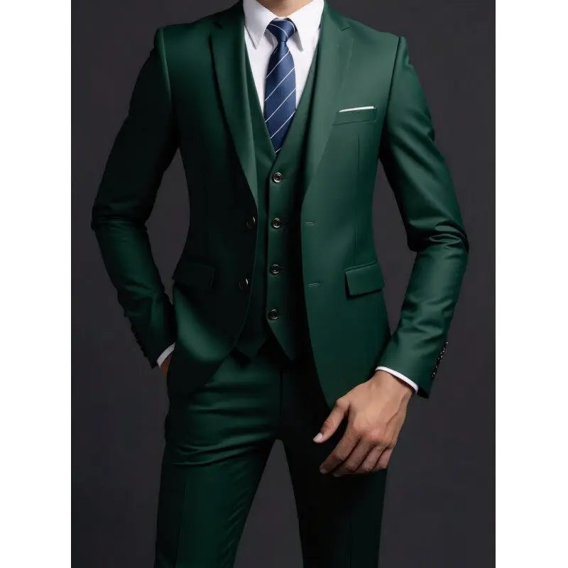 3 Piece Suit (Blazer+ Vest + Trousers) Men's Fashionable Gentleman Business British Style Solid-color Banquet Host Casual Wedding Suit