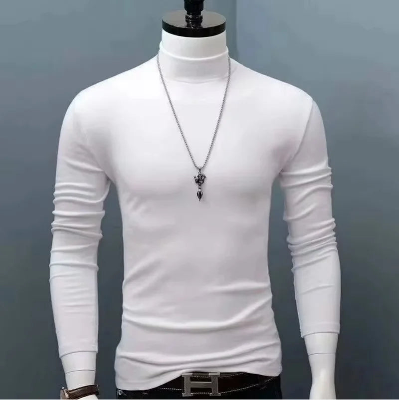 Slim Fit Fashionable Turtleneck Long Sleeve Shirt