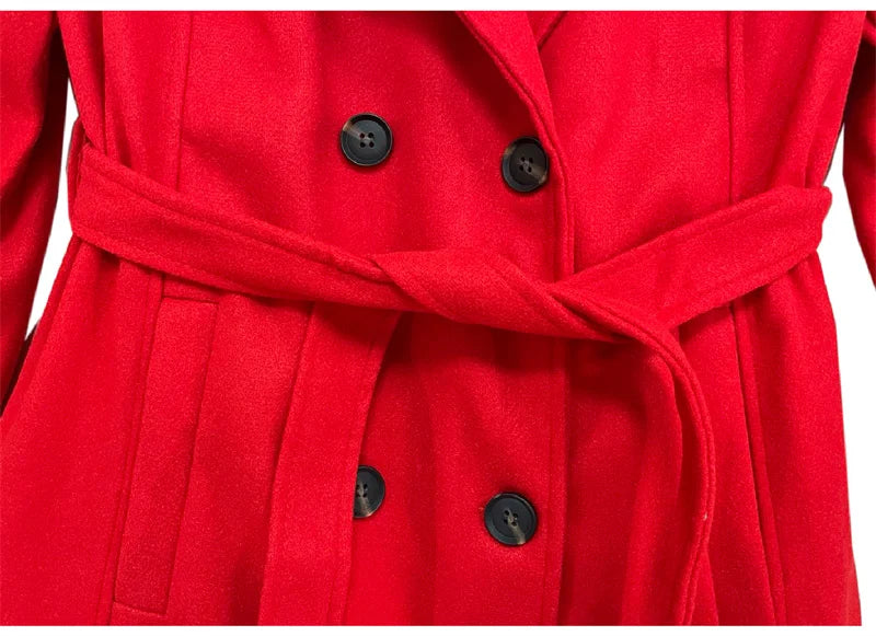 Korean Fashion Long Coated Thickened Woolen Coat for Women Black Coat Harajuku