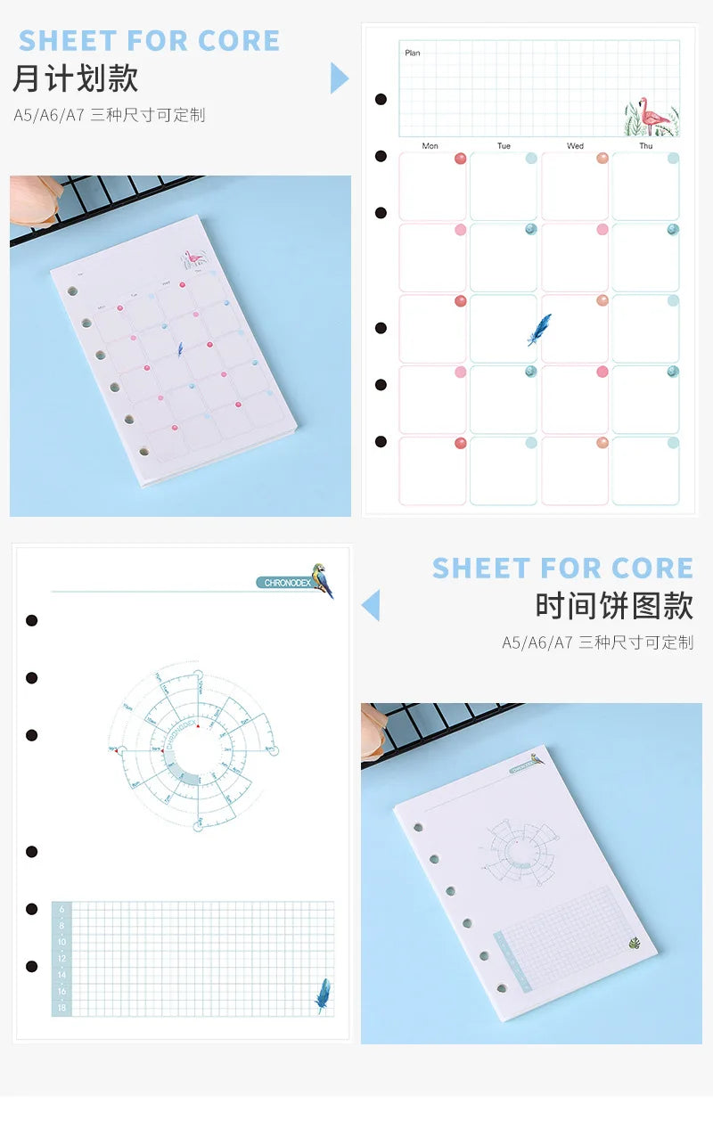 A5A6A7 45 Sheets Kawaii Loose Leaf Notebook Paper Refill Spiral Binder Index Inner PagesGrid Line Point Planner Sketchbook