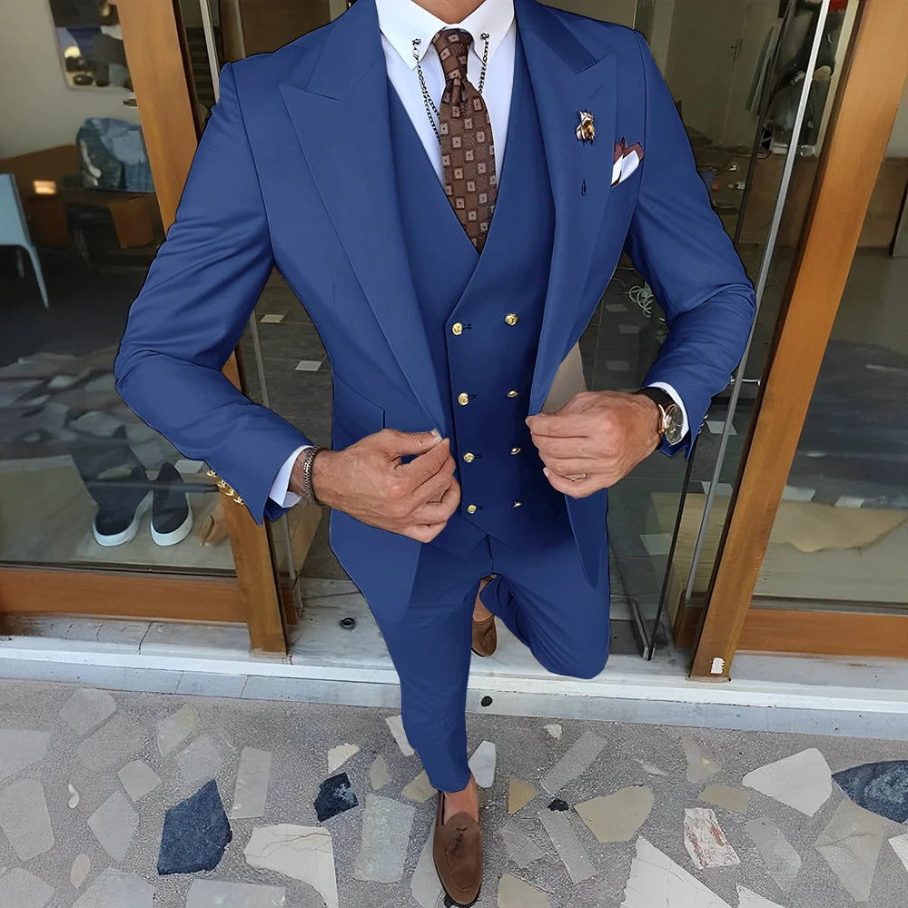 Elegant  3-piece Set (Tuxedo Pants Vest) Formal Peaked Collar Custom Suit