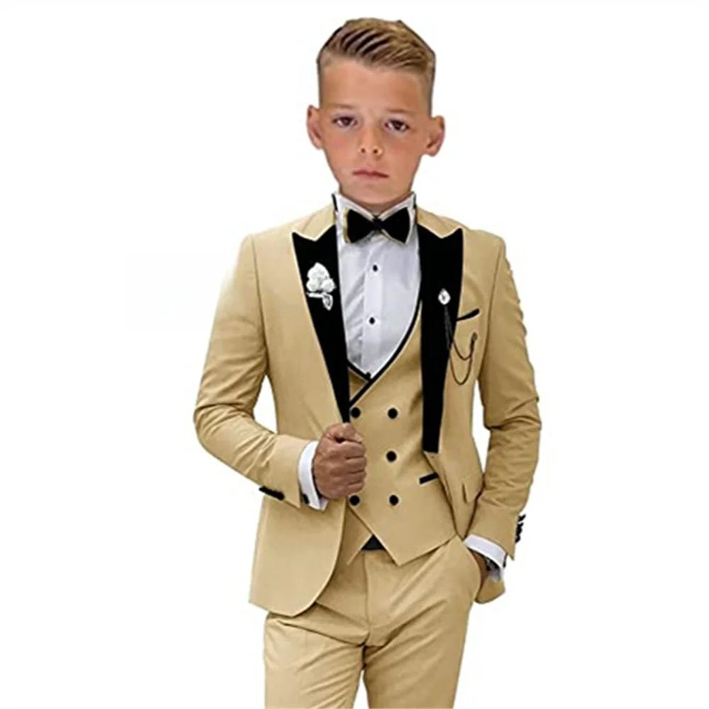 Wedding Suit For Boy Suit School Graduation Piano Ceremony Costume Set Champagne Satin Stage Performance Formal Suit Flower Kids