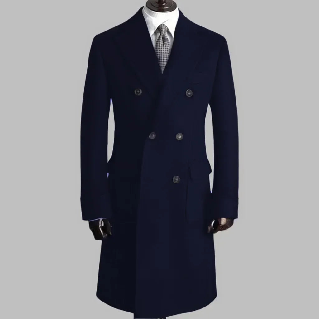 Elegant Comfortable Double Breasted Coat Jacket with Notched Lapel