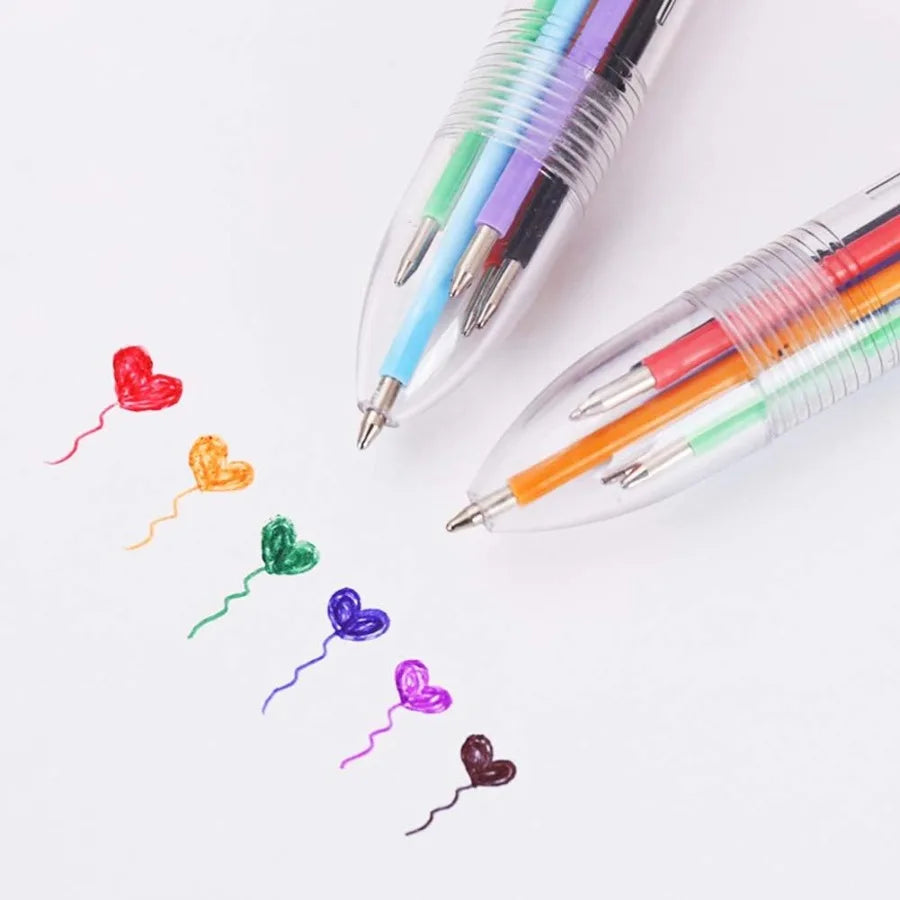 6 Pack 0.5mm 6in1 Multicolor Ballpoint Pen 6 Colors Retractable Ballpoint Pens for Office School Supplies Students Gift Party F
