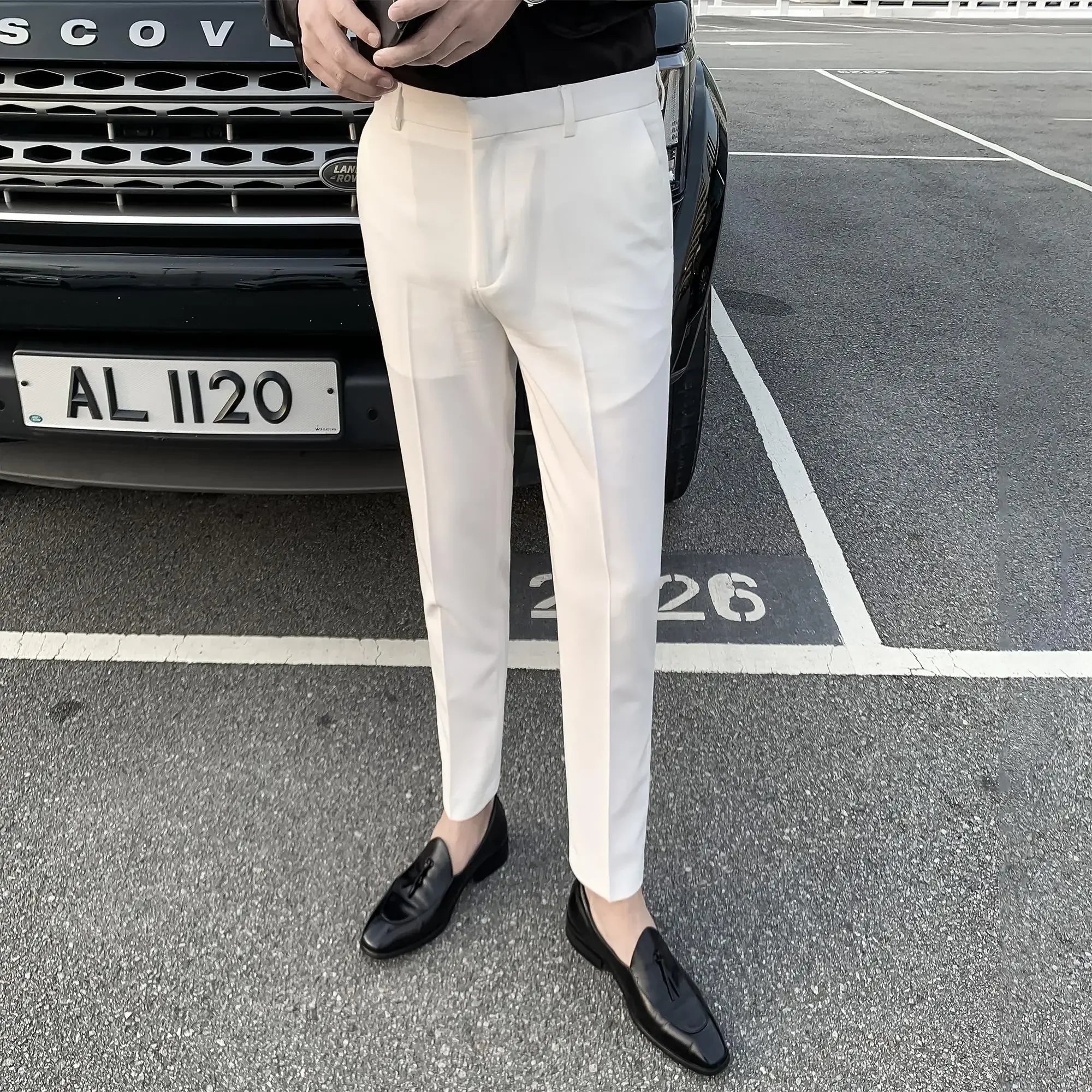 Slim Fit Tressed Suit Trousers White
