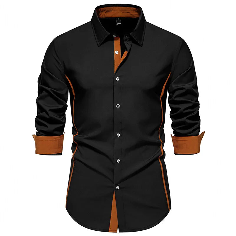 Long Sleeve Henry Collar Mens Dress Shirts
