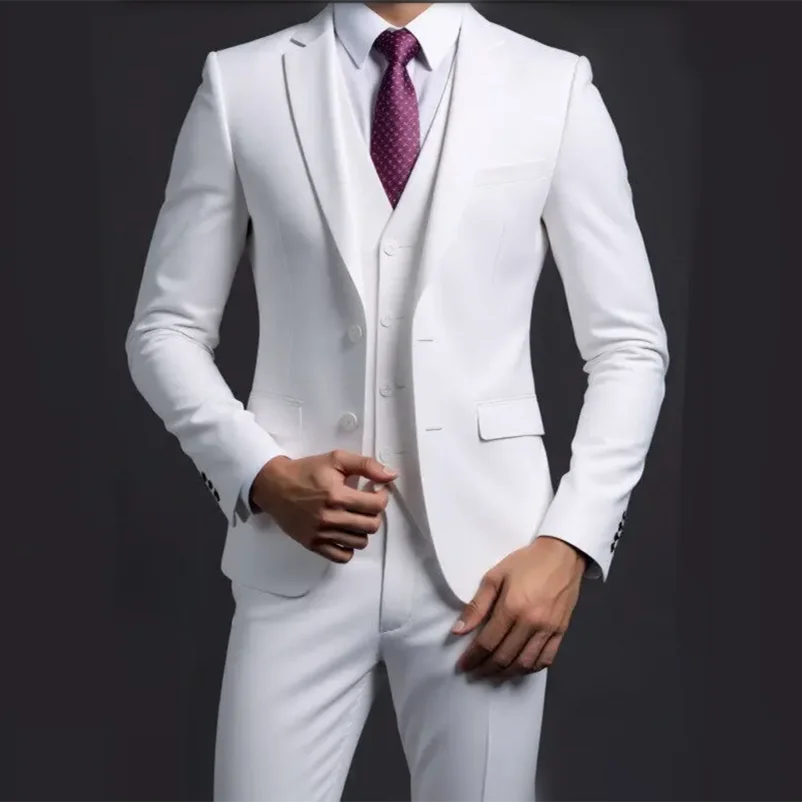3 Piece Suit (Blazer+ Vest + Trousers) Men's Fashionable Gentleman Business British Style Solid-color Banquet Host Casual Wedding Suit