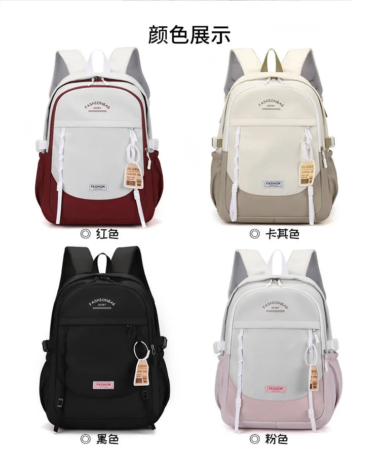 Backpack for Middle School Girls, Ins Style, College, High School, Versatile Color-Block Double
