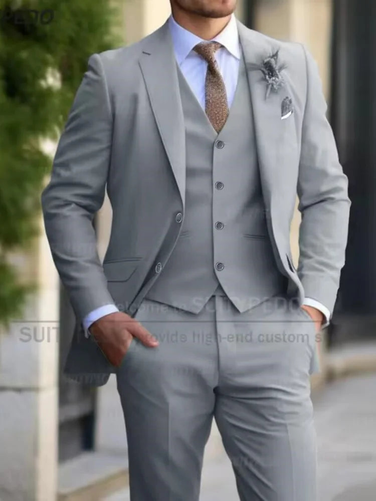 Slim Fit Suit Sets For Men Wedding Banquet Groomsman Elegant Formal Vest Pants Three Pieces Fashion Male Classic Outfits