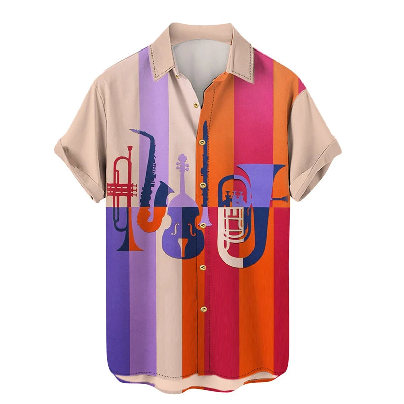 Music Guitar Print Short Sleeve V-Neck