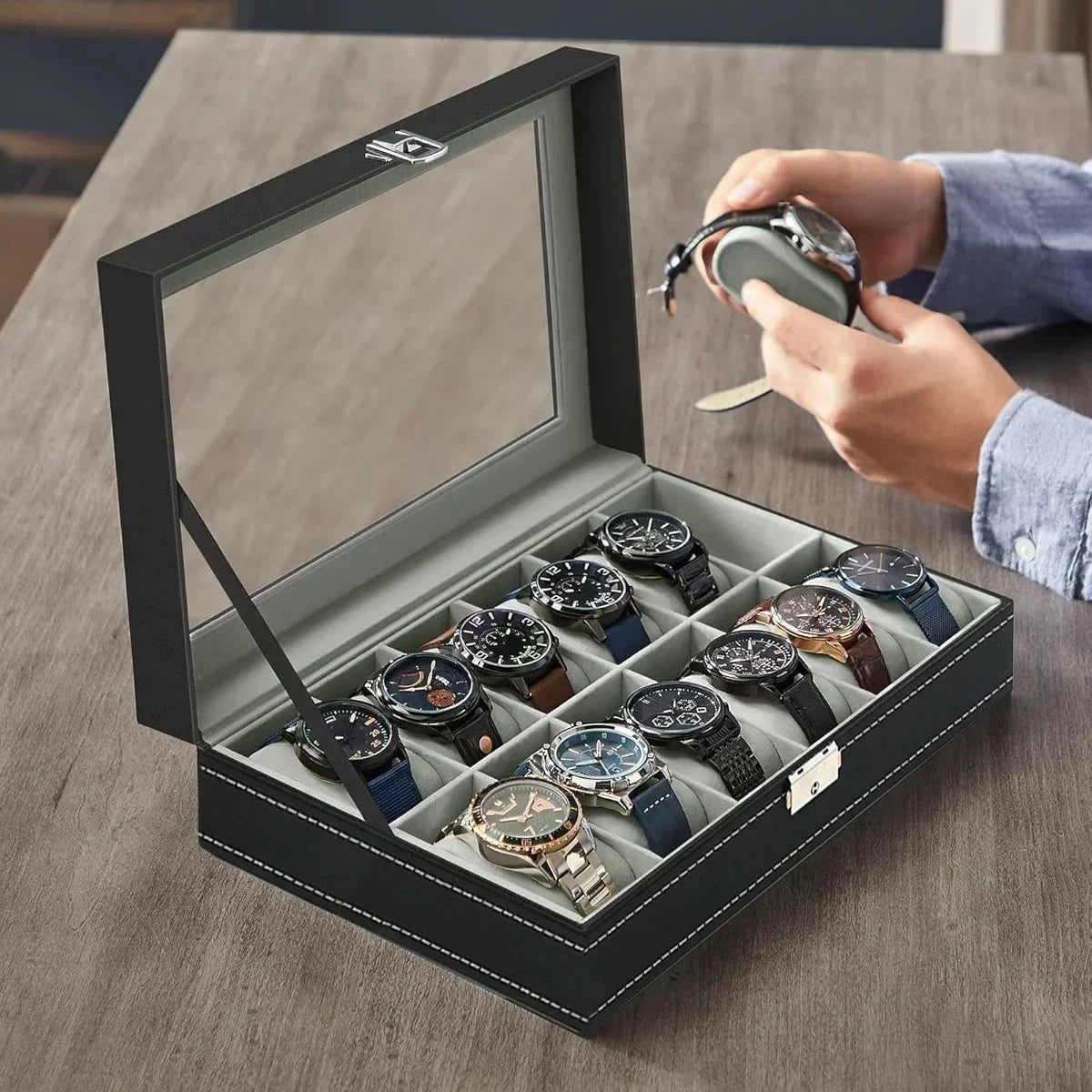 Watch Boxes 2/3/4/5/6/8/10/12 Girds Cases Storage Boxes Watch Organizer Case PU Leather Watch Display Jewelry Box For Best Gifts