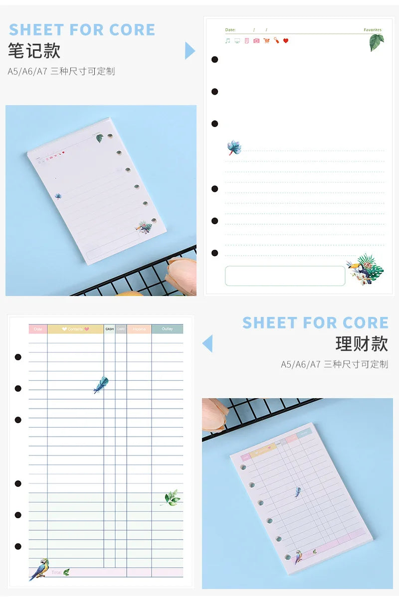 A5A6A7 45 Sheets Kawaii Loose Leaf Notebook Paper Refill Spiral Binder Index Inner PagesGrid Line Point Planner Sketchbook