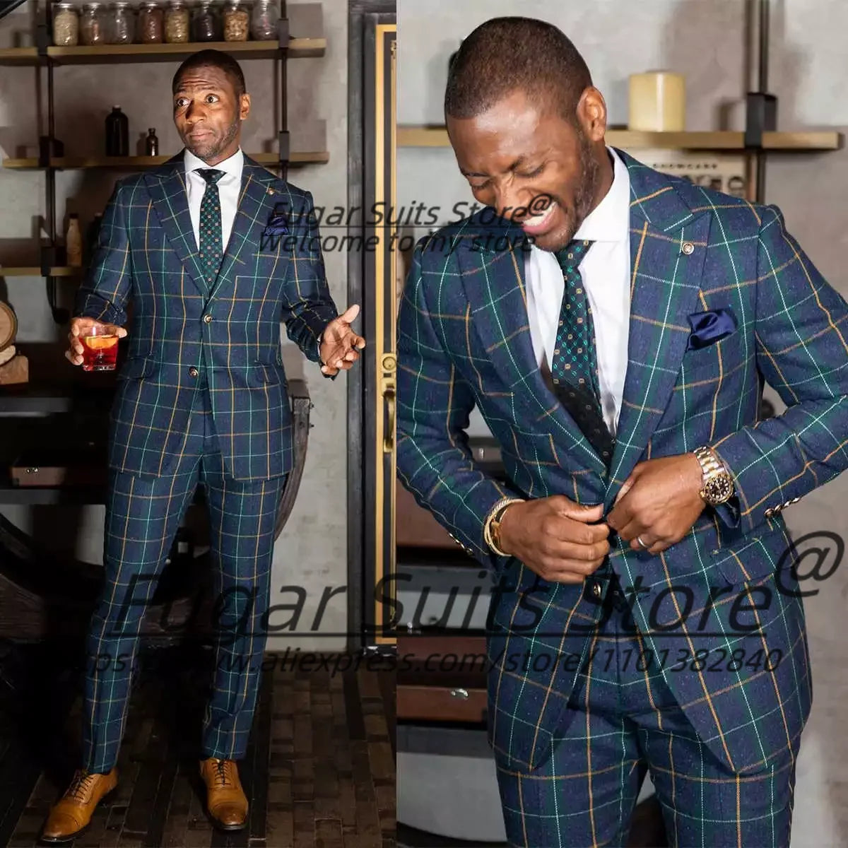 2 Pieces Sets Slim Fit Customized British style Colorful lines Plaid Suits