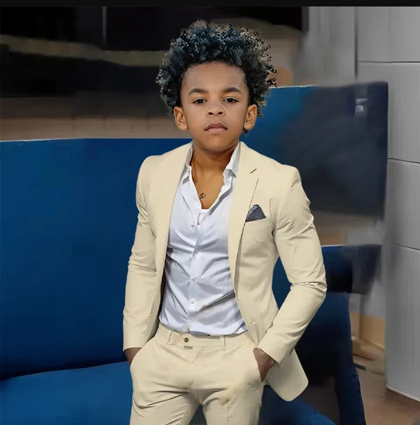 Boys Suits Suit (Jacket + Trousers) – Stylish Slim Fit Gold Single-Breasted Perfect for Weddings & Cocktail Parties