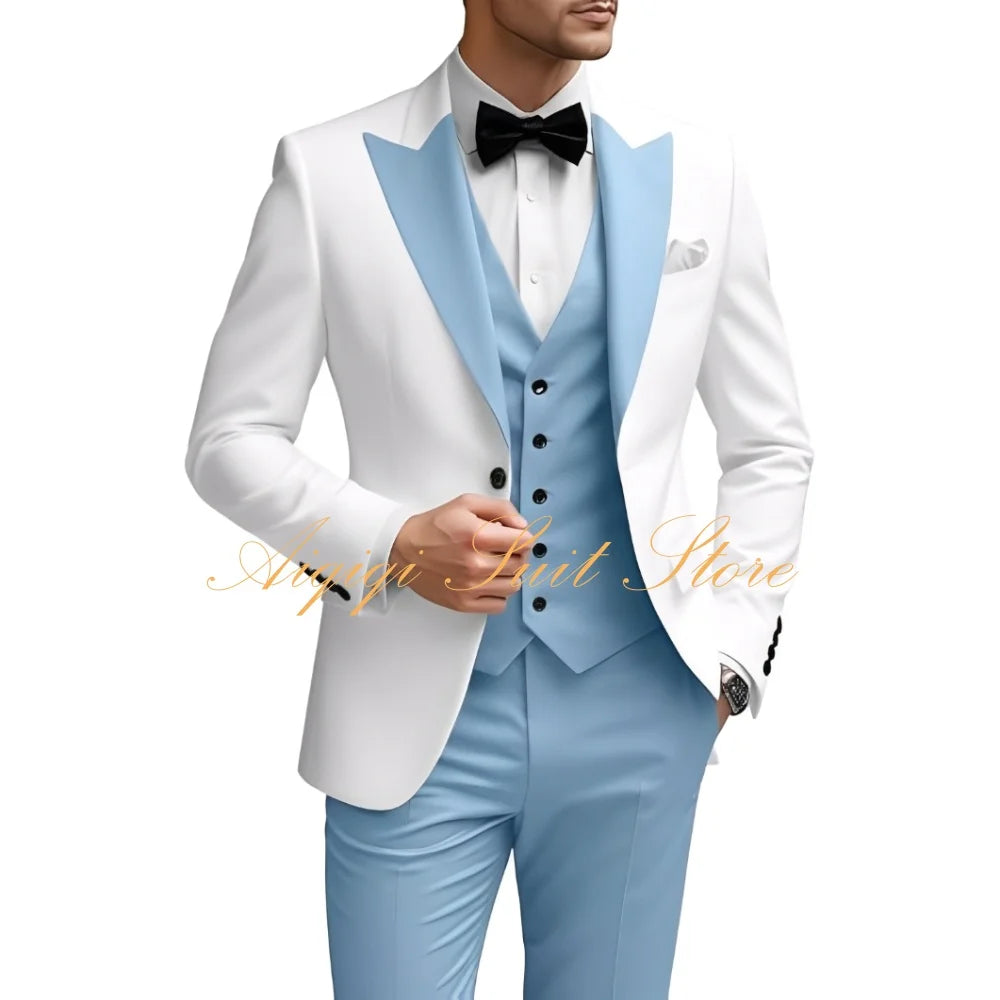 Men's Suits Slim Fit 3 Piece Wedding Suit for Men Elegant Formal Prom Tuxedo Grooms Homecoming Blazer Vest Pants Men Suits
