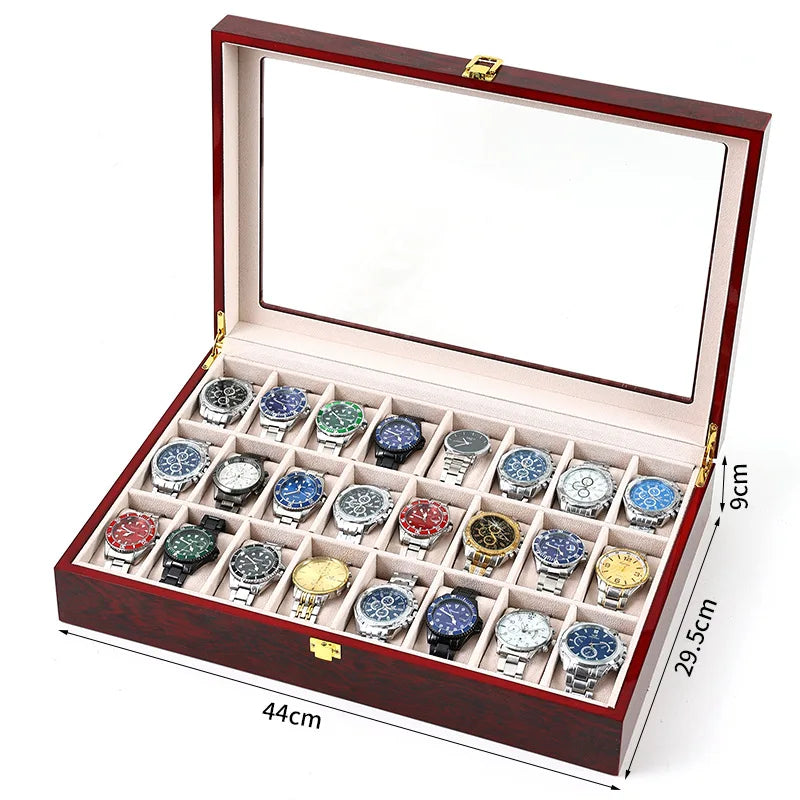New 24 Slots Watch Storage Box PU Leather Wooden Watch Box Organizer 24 Grids Watch Display Case Jewelry Box for Watches Gifts