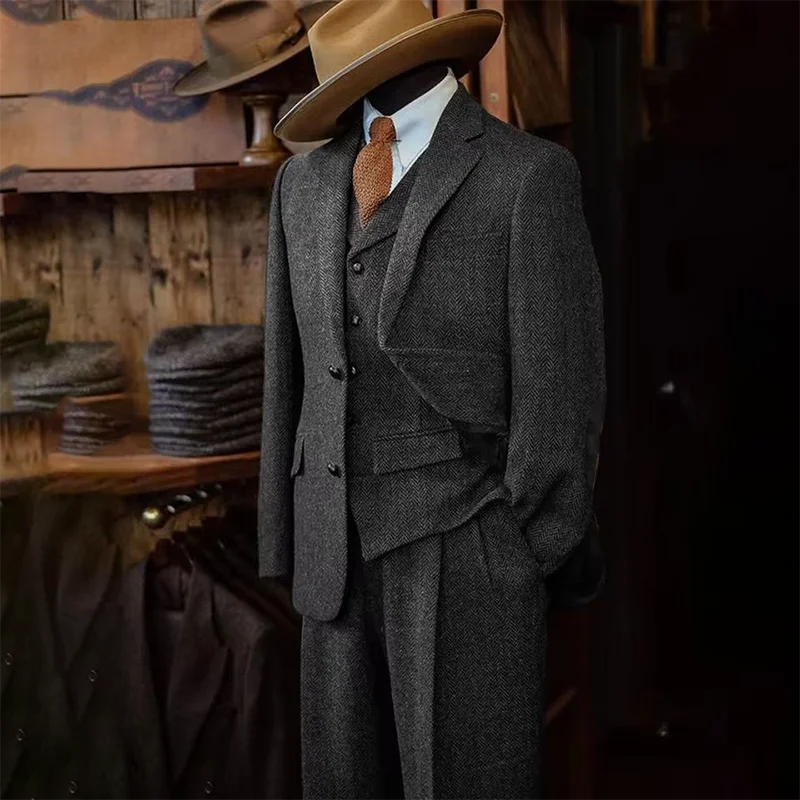 3 piece Slim Fit Herringbone Pattern Single Breasted Suits