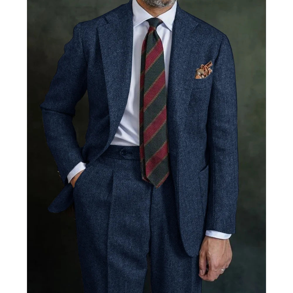 Men's Herringbone Suit Two Piece Suit Elegant Men's Suit Pants Set Casual Suit Men's Clothing Men's Pants Halloween Party