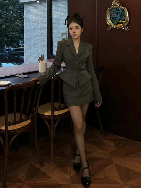 Slim Fit Suit Jaet And ort Skirt Set