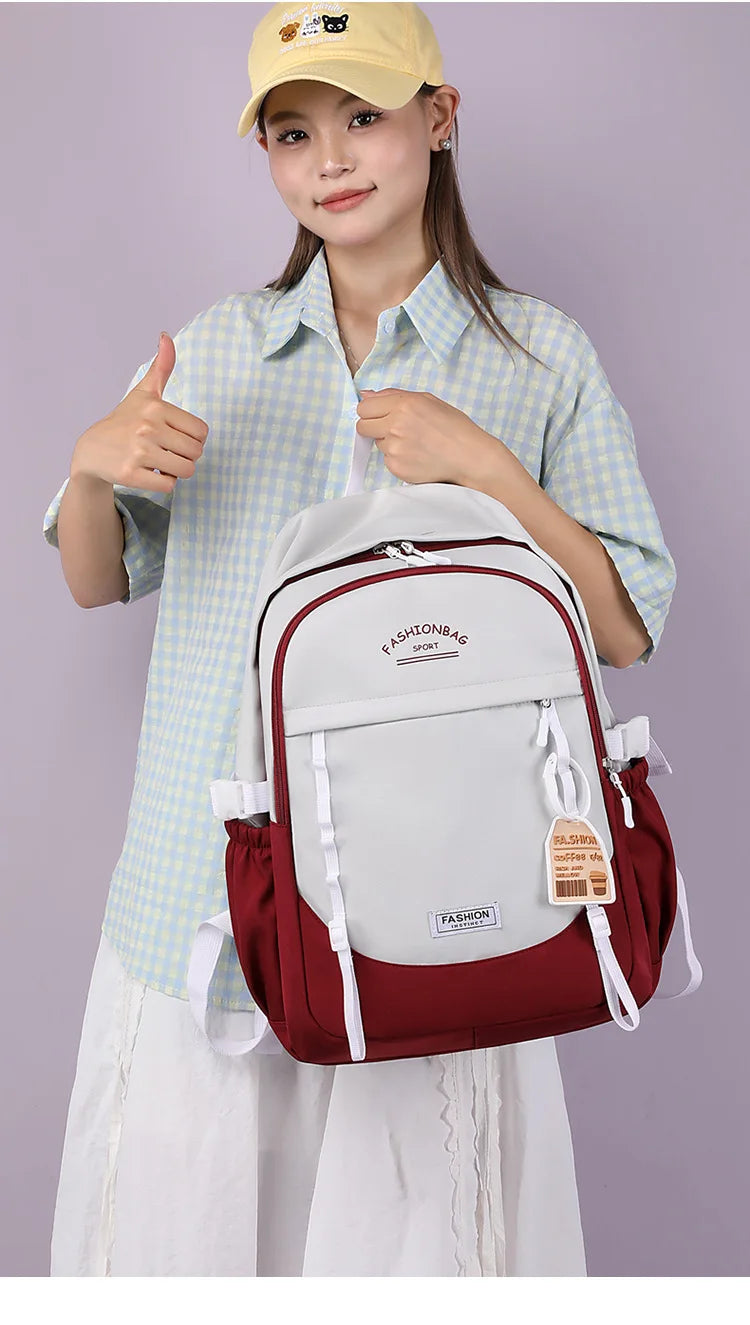 Backpack for Middle School Girls, Ins Style, College, High School, Versatile Color-Block Double