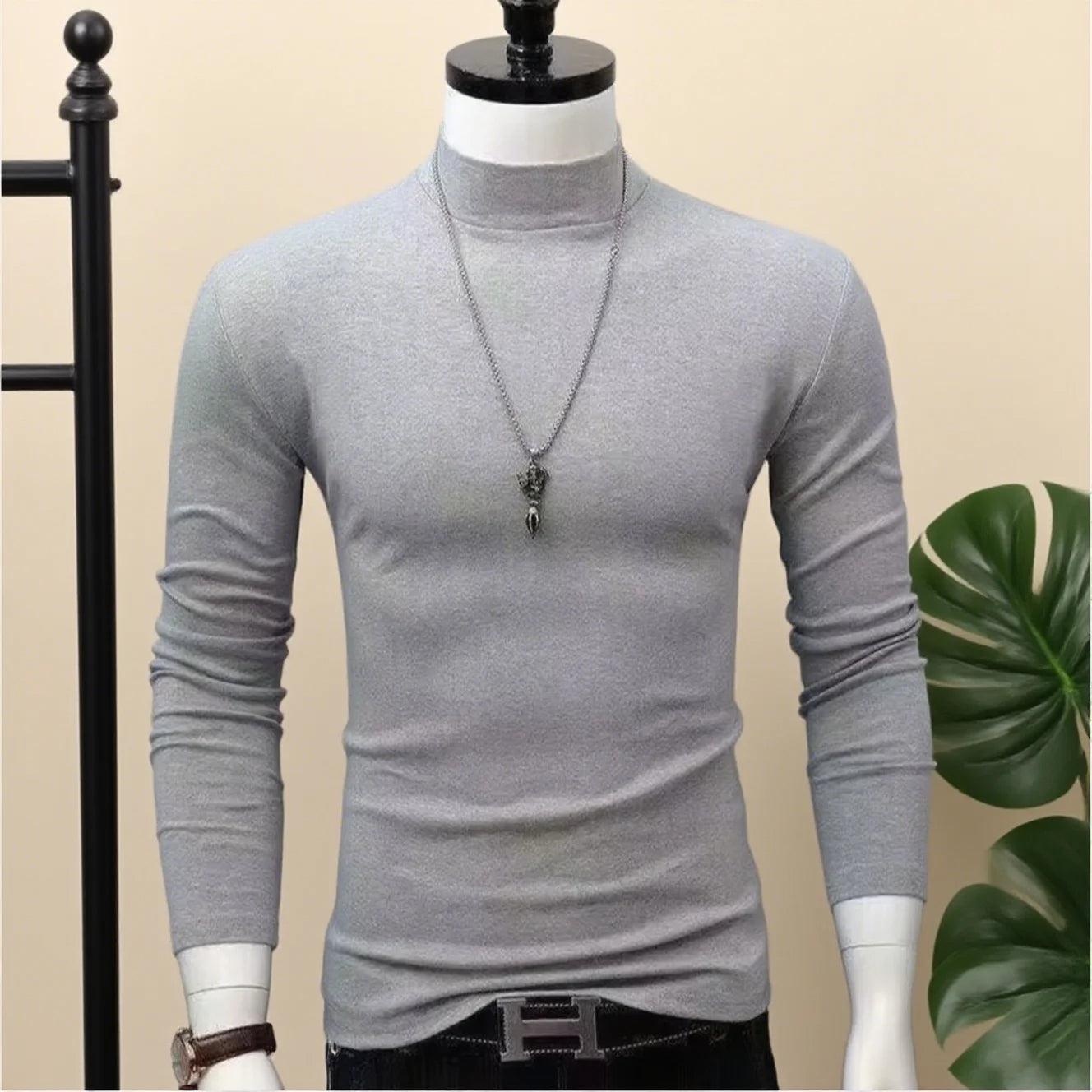 Slim Fit Fashionable Turtleneck Long Sleeve Shirt
