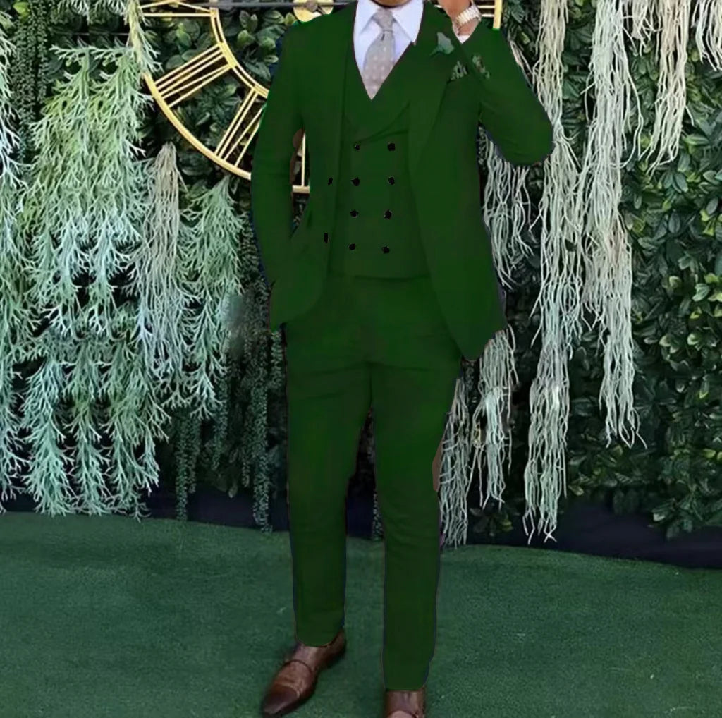 Men's Slim-Fit Three-Piece Suit,Three-Piece set of Vest, Blazer and Trousers,Ideal for Weddings, Business and Formal Occasions