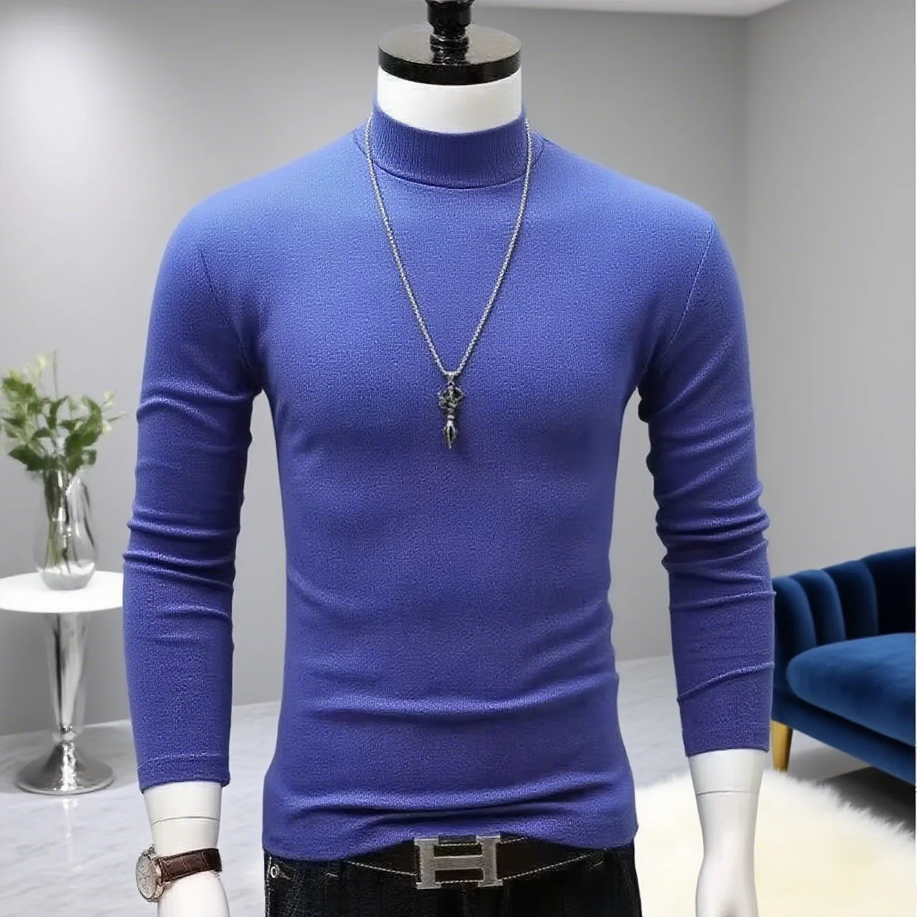 Slim Fit Fashionable Turtleneck Long Sleeve Shirt
