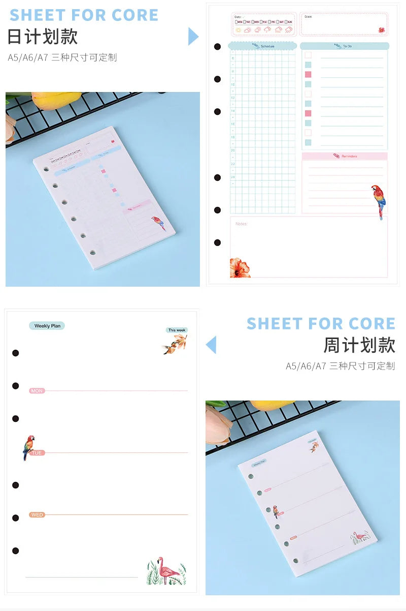 A5A6A7 45 Sheets Kawaii Loose Leaf Notebook Paper Refill Spiral Binder Index Inner PagesGrid Line Point Planner Sketchbook