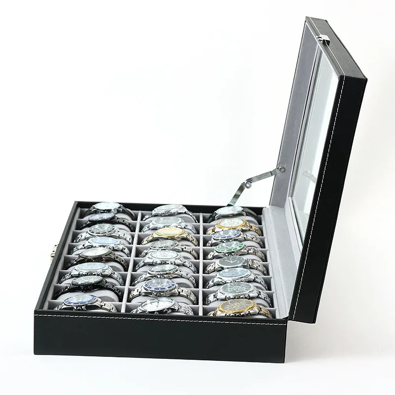 New 24 Slots Watch Storage Box PU Leather Wooden Watch Box Organizer 24 Grids Watch Display Case Jewelry Box for Watches Gifts
