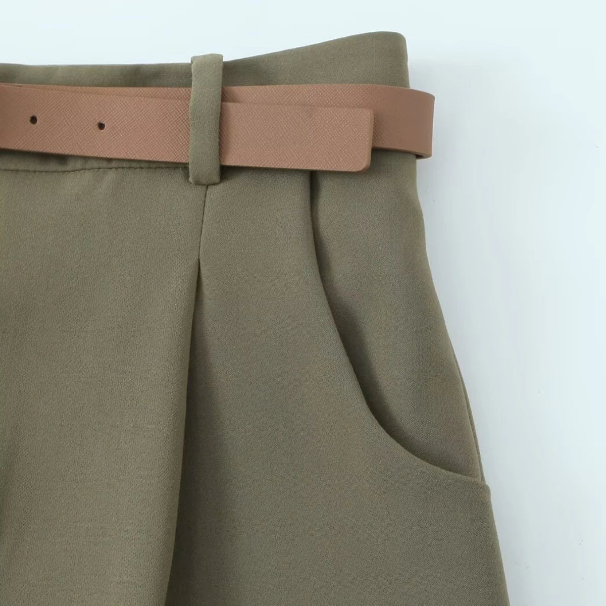 Women's Belted Pleated High Waist Trousers